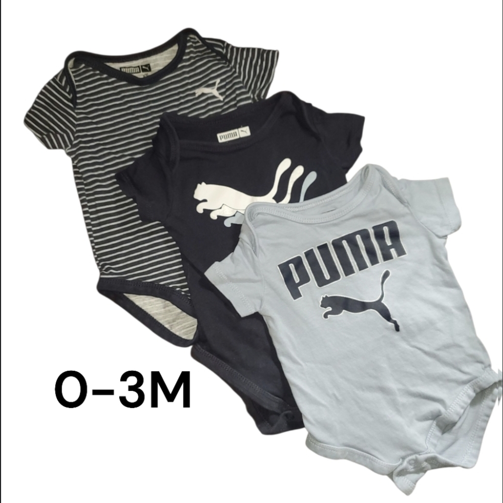 Puma Infant Bodysuit Trio - Black, Navy, Light Gray